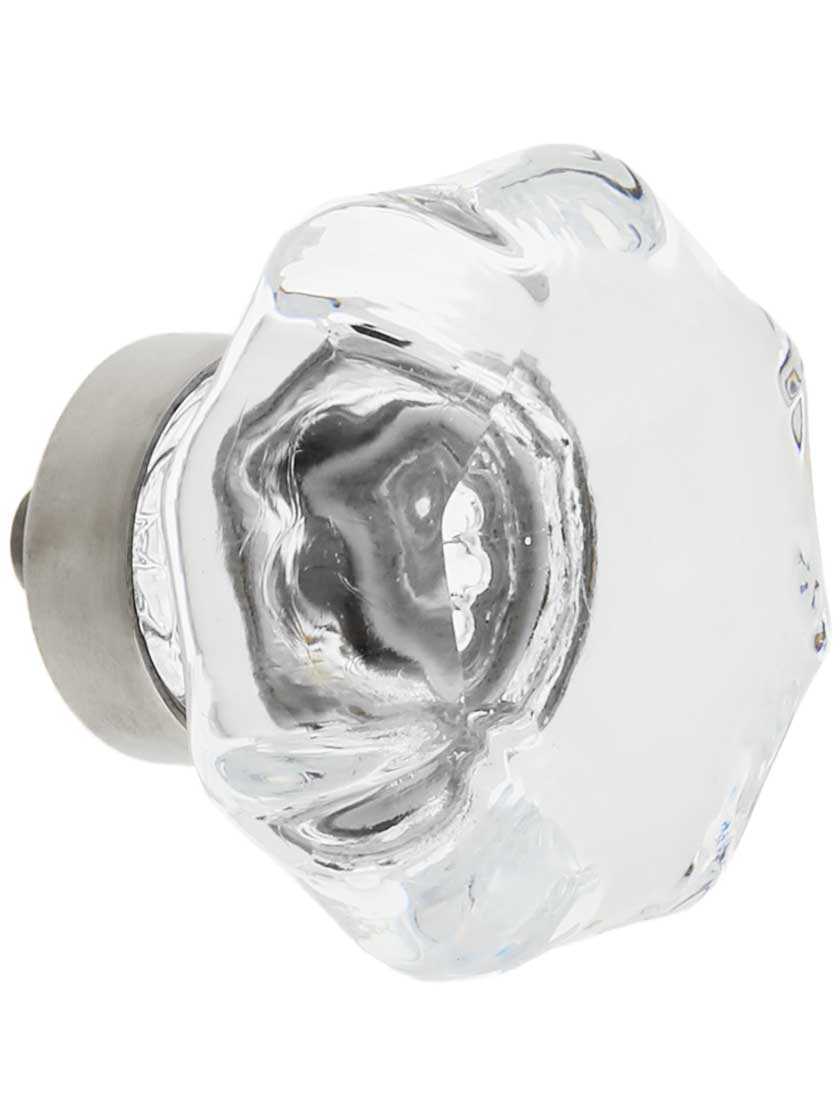 Clear Octagonal Glass Knob with Brass Base 1 5/8-Inch Diameter in Polished Nickel.